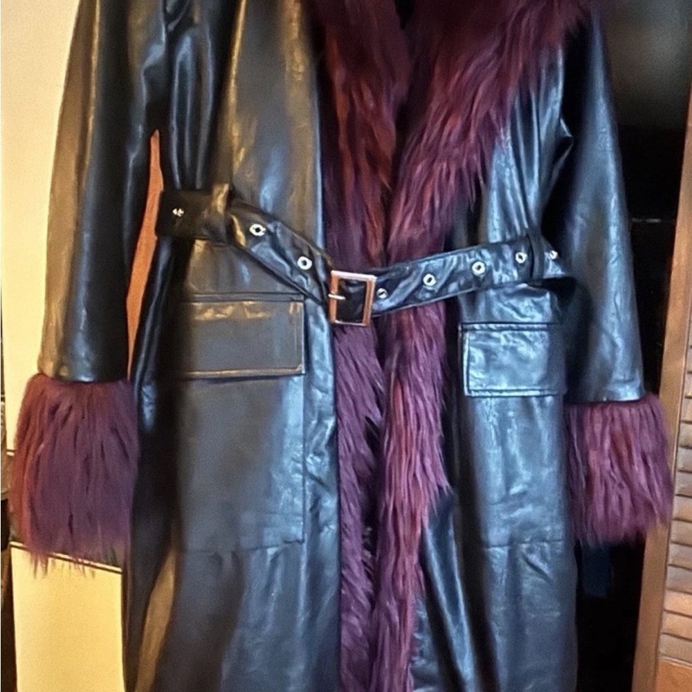 The Ragged Priest “Ursula” Vegan Leather & Faux Fur Longline Coat - Picture 11 of 11